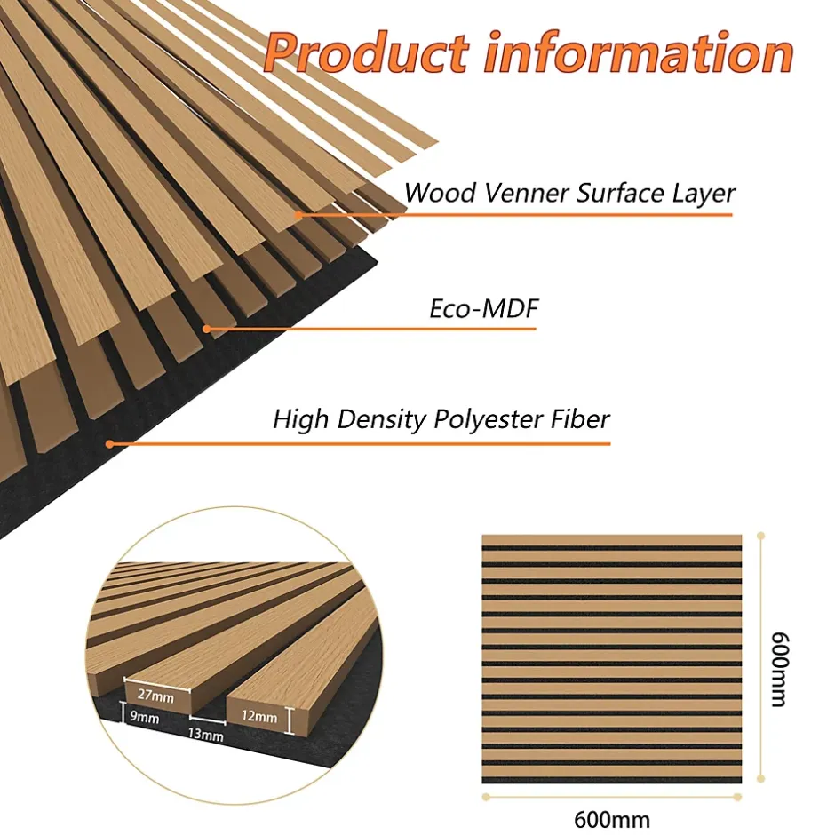 Lot de 4 Panneaux Muraux Décoratifs Acoustiques Bois MDF 60x60cm Chêne foncé AntiBruit, Facile à Poser-AICA Sanitaire