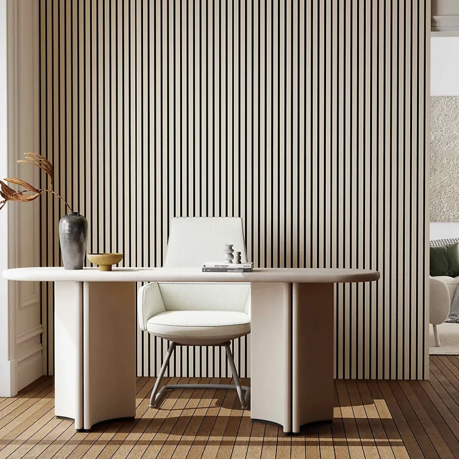 Lot de 3 Panneaux Muraux Décoratifs Acoustiques Bois MDF 260x30cm chêne naturel AntiBruit, Facile à Poser-AICA Sanitaire Hot