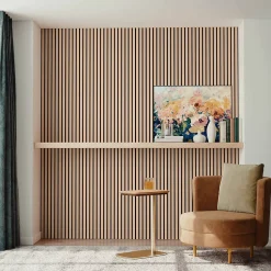 Lot de 2 Panneaux Muraux Décoratifs Acoustiques Bois MDF 120x60cm Chêne foncé AntiBruit, Facile à Poser-AICA Sanitaire New