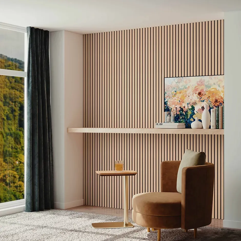 Lot de 2 Panneaux Muraux Décoratifs Acoustiques Bois MDF 120x60cm Chêne foncé AntiBruit, Facile à Poser-AICA Sanitaire New