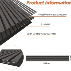 Lot de 2 Panneaux Muraux Décoratifs Acoustiques Bois MDF 260x30cm Chêne grisé AntiBruit, Facile à Poser-AICA Sanitaire Clearance