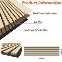 Lot de 2 Panneaux Muraux Décoratifs Acoustiques Bois MDF 240x60cm chêne naturel AntiBruit, Facile à Poser-AICA Sanitaire Best