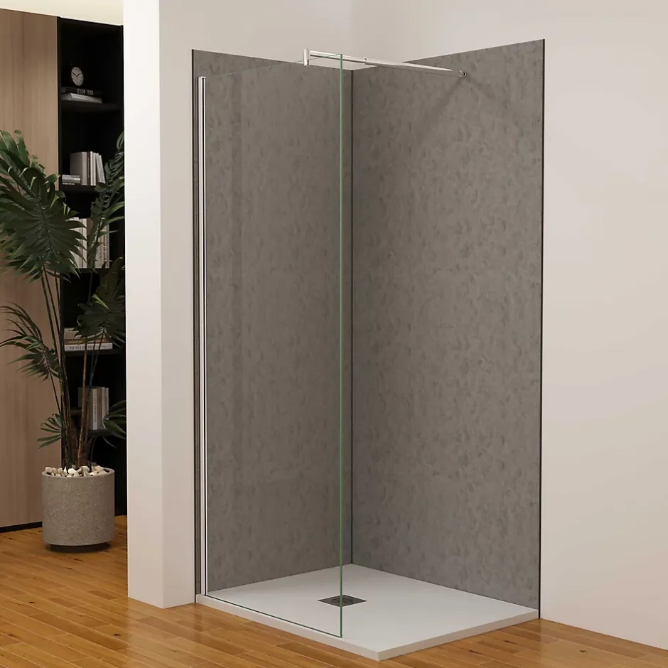 AICA Sanitaire Lot de 2 panneaux muraux de douche gris mural aluminium avec 3 profiles - L.90 x L.90 x H.210 cm - facile à nettoyer