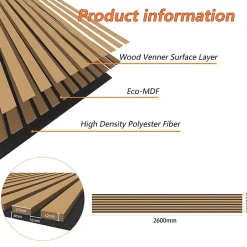 AICA Sanitaire Lot de 2 Panneaux Muraux Décoratifs Acoustiques Bois MDF 260x30cm Chêne foncé AntiBruit, Facile à Poser