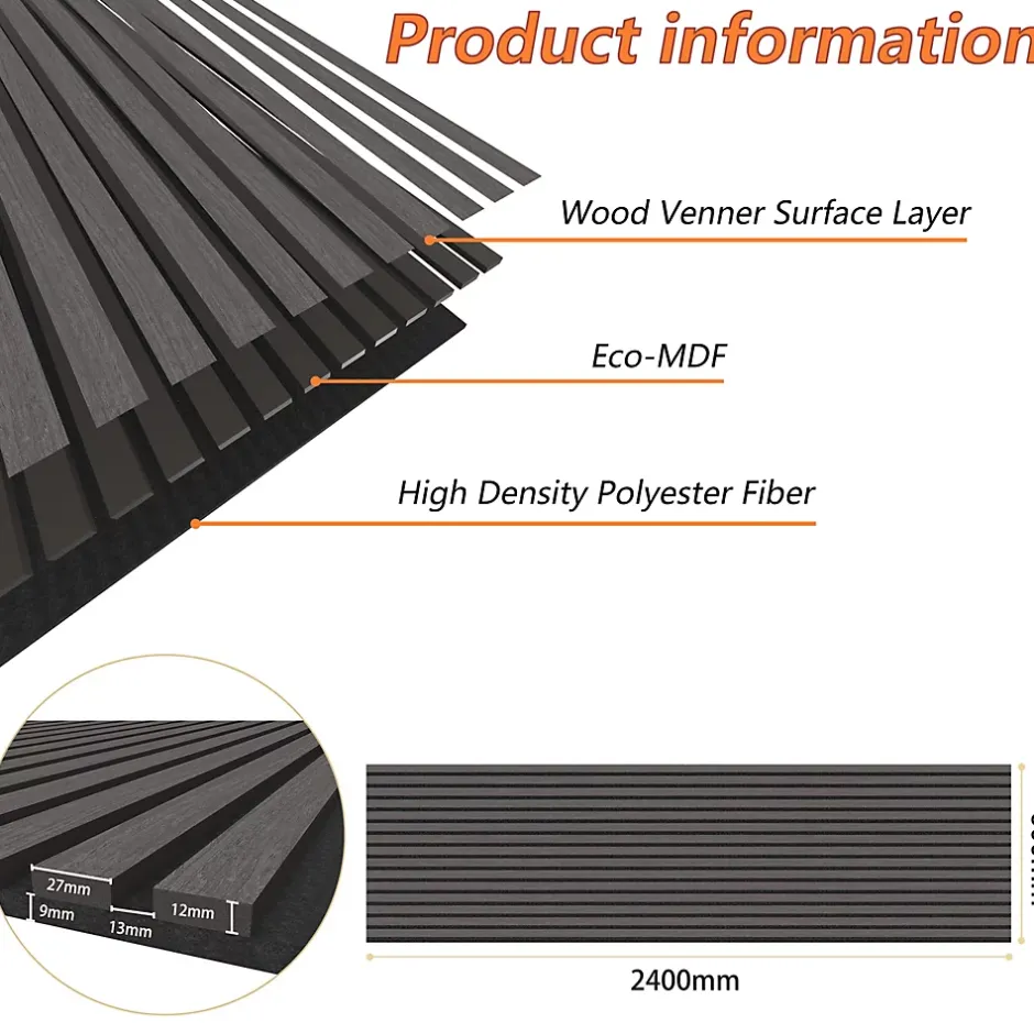 Lot de 3 Panneaux Muraux Décoratifs Acoustiques Bois MDF 240x60cm Chêne grisé AntiBruit, Facile à Poser-AICA Sanitaire Sale