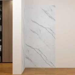 AICA Sanitaire Lot de 2 panneaux muraux de douche effet blanc marbre mural aluminium avec 3 profiles - L.100 x L.80 x H.210 cm-facile à nettoyer