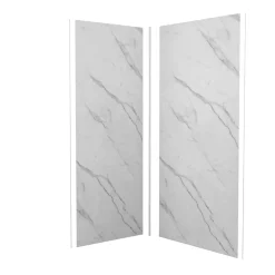 AICA Sanitaire Lot de 2 panneaux muraux de douche effet blanc marbre mural aluminium avec 3 profiles - L.100 x L.80 x H.210 cm-facile à nettoyer