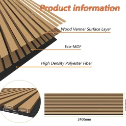 Lot de 2 Panneaux Muraux Décoratifs Acoustiques Bois MDF 240x60cm Chêne foncé AntiBruit, Facile à Poser-AICA Sanitaire Clearance