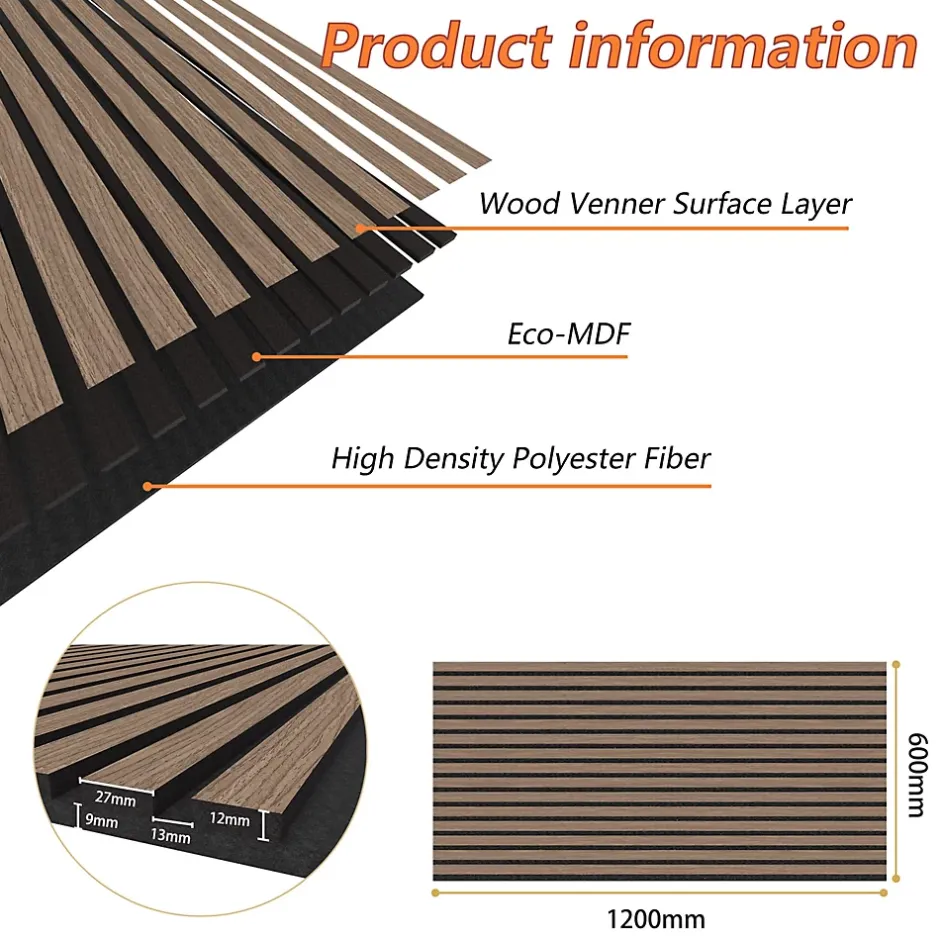 Lot de 2 Panneaux Muraux Décoratifs Acoustiques Bois MDF 120x60cm Noyer AntiBruit, Facile à Poser-AICA Sanitaire Clearance