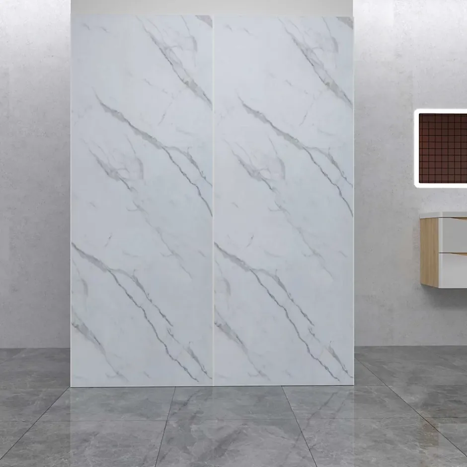 Lot de 2 panneaux muraux de douche effet Marbre en Aluminium avec 1 profilés,L120xL120xH210cm ,Protection murale,Antimoisissure-AICA Sanitaire Online