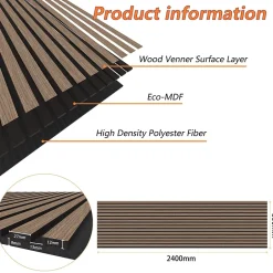 Lot de 2 Panneaux Muraux Décoratifs Acoustiques Bois MDF 240x60cm Noyer AntiBruit, Facile à Poser-AICA Sanitaire Discount