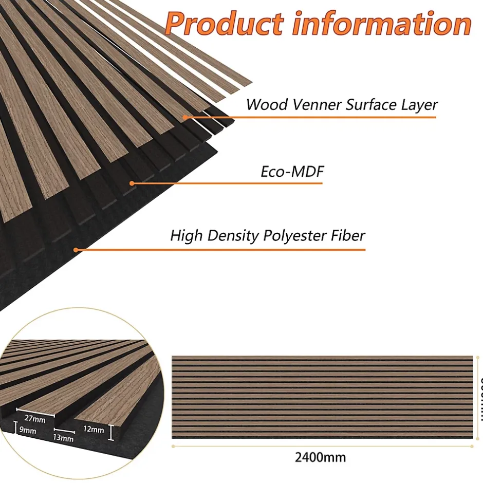 Lot de 2 Panneaux Muraux Décoratifs Acoustiques Bois MDF 240x60cm Noyer AntiBruit, Facile à Poser-AICA Sanitaire Discount