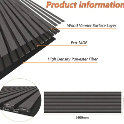 AICA Sanitaire Lot de 2 Panneaux Muraux Décoratifs Acoustiques Bois MDF 240x60cm Chêne grisé AntiBruit, Facile à Poser