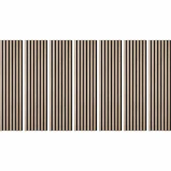 Decoon Lot de 7 Panneaux muraux tasseaux bois 120x30x1 cm - Pack tête de lit 160 - Lamelles chêne clair véritable fond noir 2,52 m²