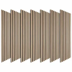 Decoon Lot de 7 Panneaux muraux tasseaux bois 120x30x1 cm - Pack tête de lit 160 - Lamelles chêne clair véritable fond noir 2,52 m²