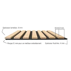 Decoon Lot de 7 Panneaux muraux tasseaux bois 120x30x1 cm - Pack tête de lit 160 - Lamelles chêne clair véritable fond noir 2,52 m²