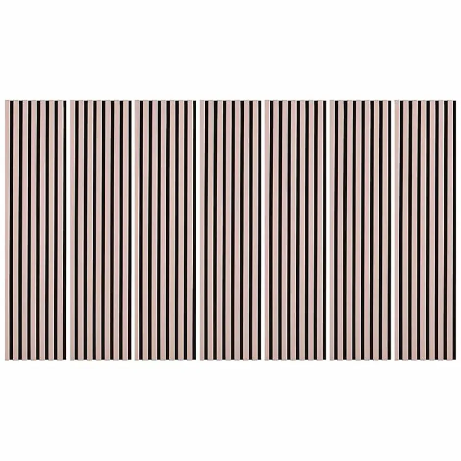 Decoon Lot de 7 Panneaux muraux tasseaux bois 120 x 30 x 1,9 cm - Pack tête de lit - Lamelles rose pastel / feutrine noir - 2,52m²