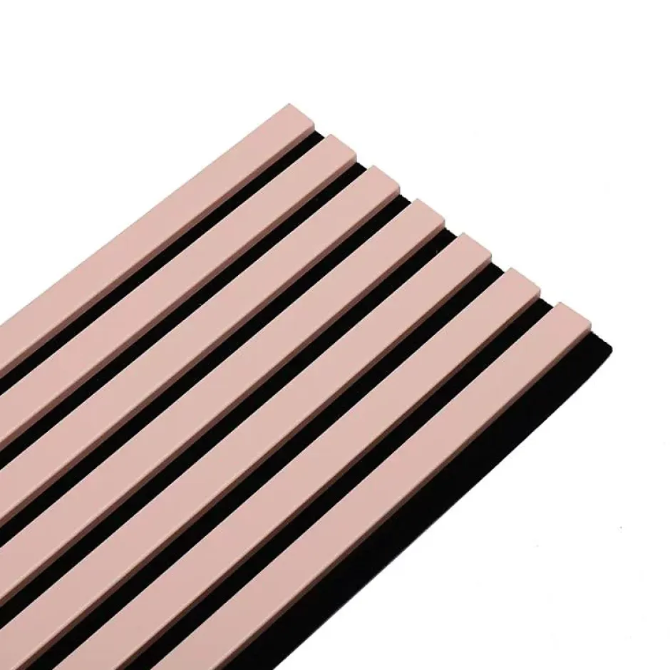 Decoon Lot de 7 Panneaux muraux tasseaux bois 120 x 30 x 1,9 cm - Pack tête de lit - Lamelles rose pastel / feutrine noir - 2,52m²