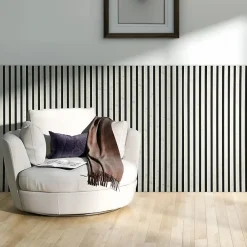 Decoon Lot de 7 Panneaux muraux tasseaux bois 120 x 30 x 1,9 cm - Tête de lit - Lamelles décor marbre blanc / feutrine noir - 2,52m²