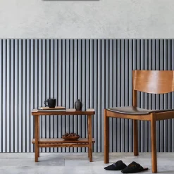 Lot de 7 Panneaux muraux tasseaux bois 120 x 30 x 1,9 cm - Pack tête de lit - Lamelles alu / feutrine noir - 2,52m²-Decoon Sale