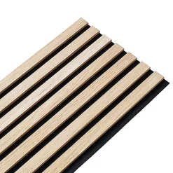 Decoon Lot de 5 panneaux tasseaux bois 250x30x1 cm - Pack Mur TV bois 150cm - Lamelles chêne clair véritable fond noir - 3,75m²