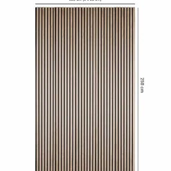 Decoon Lot de 5 panneaux tasseaux bois 250x30x1 cm - Pack Mur TV bois 150cm - Lamelles chêne clair véritable fond noir - 3,75m²