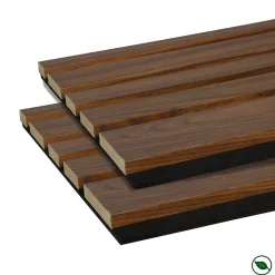 Forestea Lot de 2 Panneaux tasseaux acoustic asymétrique lamelles MDF noyer naturel sur fond noir 2600 x 300 x 17 mm -