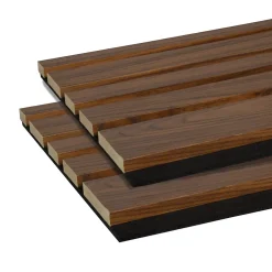 Forestea Lot de 2 Panneaux tasseaux acoustic asymétrique lamelles MDF noyer naturel sur fond noir 2600 x 300 x 17 mm -