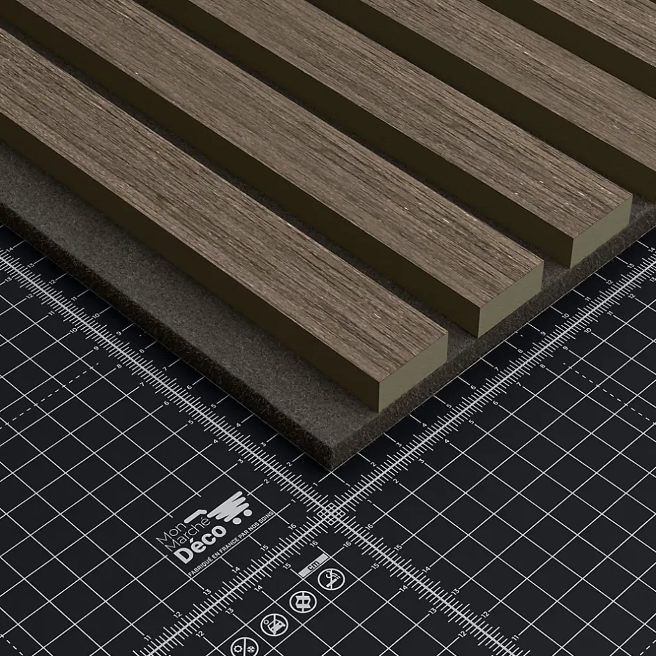 Lot de 2 Panneaux Tasseaux Bois - Noyer Feutre Noir - 3 m², 2500 x 600 mm,-Mon Marché Déco Outlet