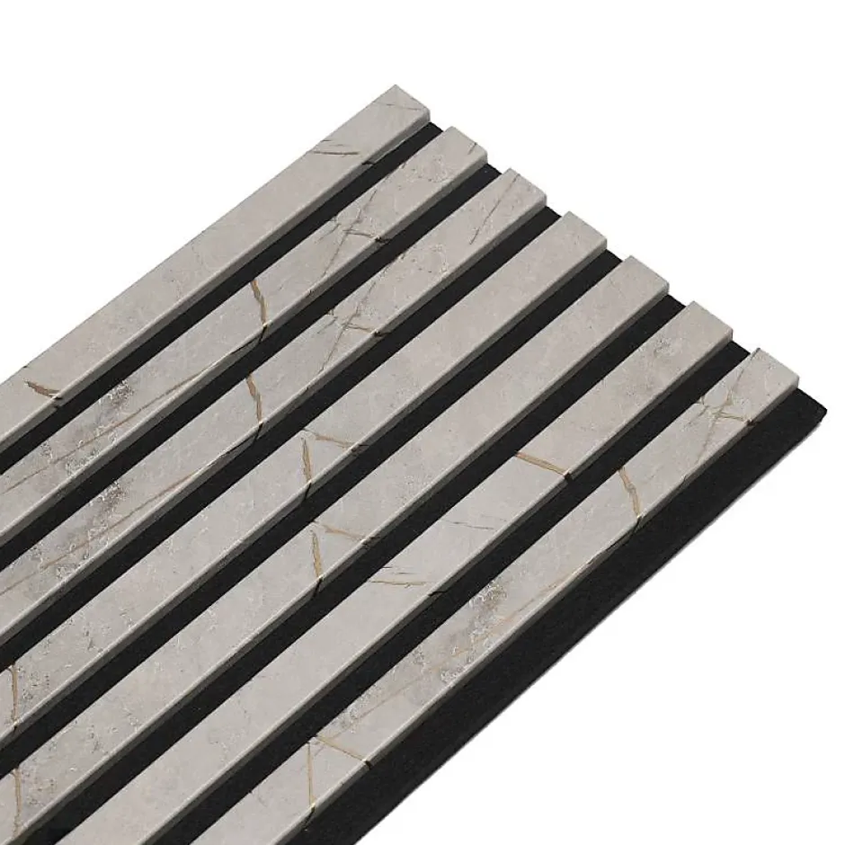 Decoon Lot de 2 Panneaux tasseaux bois 250 x 30 x 1,9 cm - décor marbre gris/feutrine noir - 1,5m²