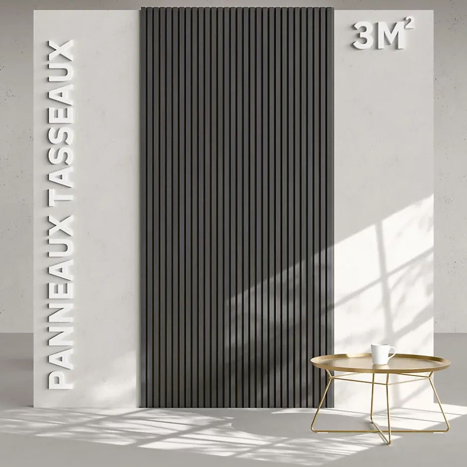 Lot de 2 Panneaux Tasseaux Bois - Chêne Noir Feutre Noir - 3 m², 2500 x 600 mm,-Mon Marché Déco Outlet