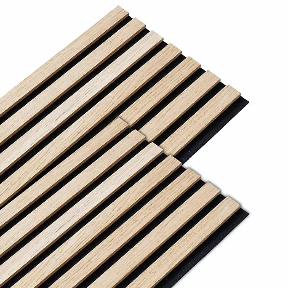 Decoon Lot de 2 panneaux tasseaux bois 250 x 30 x 1 cm - Lamelles bois placage chêne clair véritable fond noir - 1,5m²