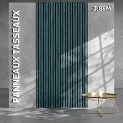 Mon Marché Déco Lot de 2 Panneaux Tasseaux Bois - Bleu Oxyde Feutre Noir - 2,88 m², 2500 x 600 mm,