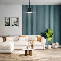 Mon Marché Déco Lot de 2 Panneaux Tasseaux Bois - Bleu Oxyde Feutre Noir - 2,88 m², 2500 x 600 mm,