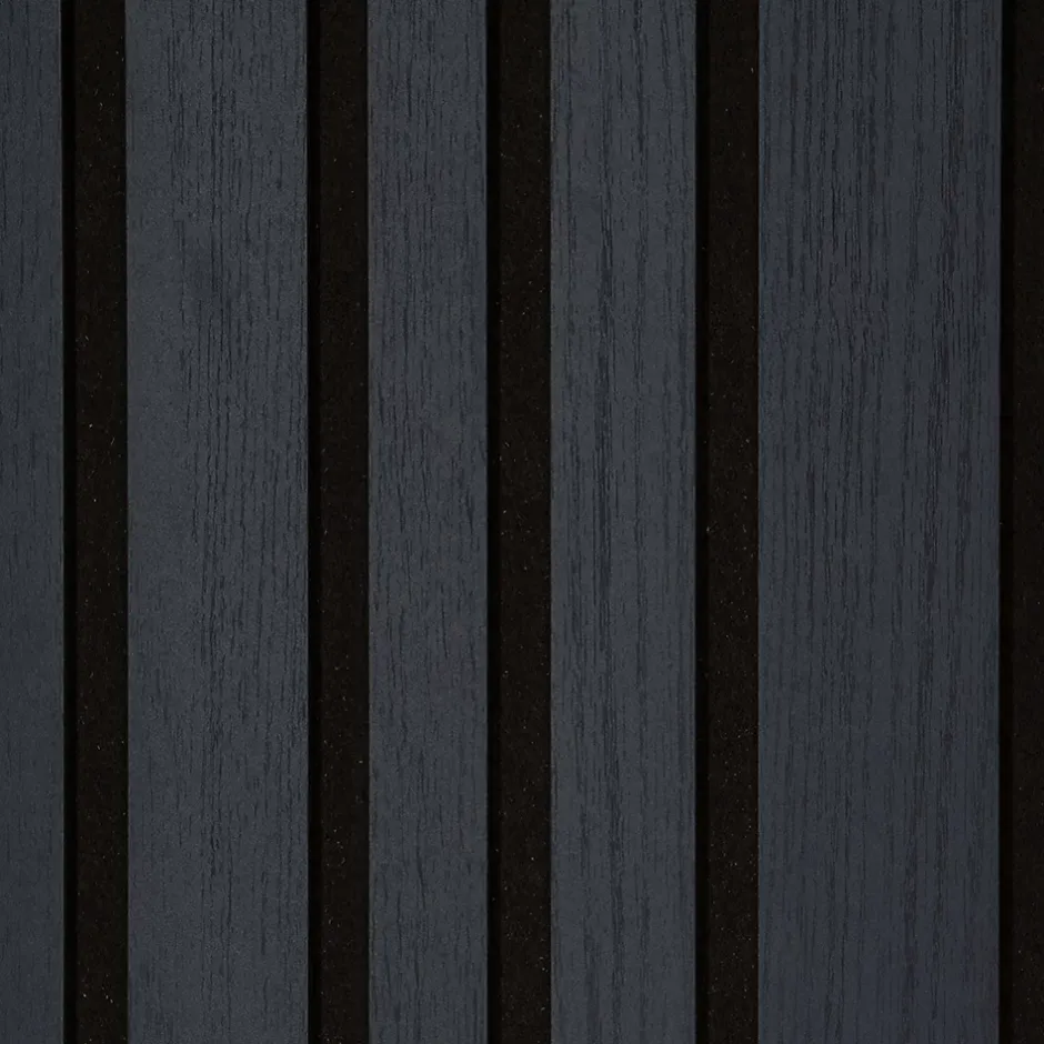 Lot de 2 Panneaux tasseaux acoustic asymétrique lamelles MDF chêne lave sur fond noir 2600 x 300 x 17 mm --Forestea Discount