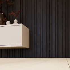 Lot de 2 Panneaux tasseaux acoustic asymétrique lamelles MDF chêne lave sur fond noir 2600 x 300 x 17 mm --Forestea Discount