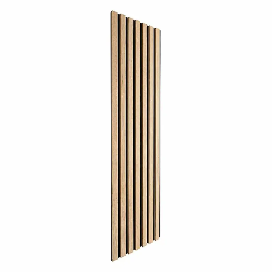 Decoon Lot de 8 Panneaux tasseaux bois 120x30x1 cm - Pack tête de lit 180 - Lamelles chêne clair véritable fond noir 2,88 m²