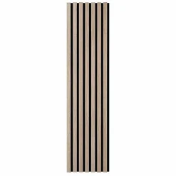 Decoon Lot de 8 Panneaux tasseaux bois 120x30x1 cm - Pack tête de lit 180 - Lamelles chêne clair véritable fond noir 2,88 m²
