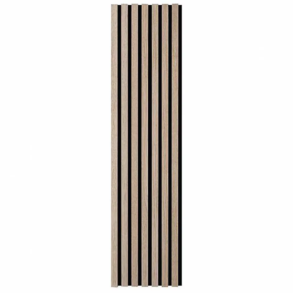 Decoon Lot de 8 Panneaux tasseaux bois 120x30x1 cm - Pack tête de lit 180 - Lamelles chêne clair véritable fond noir 2,88 m²