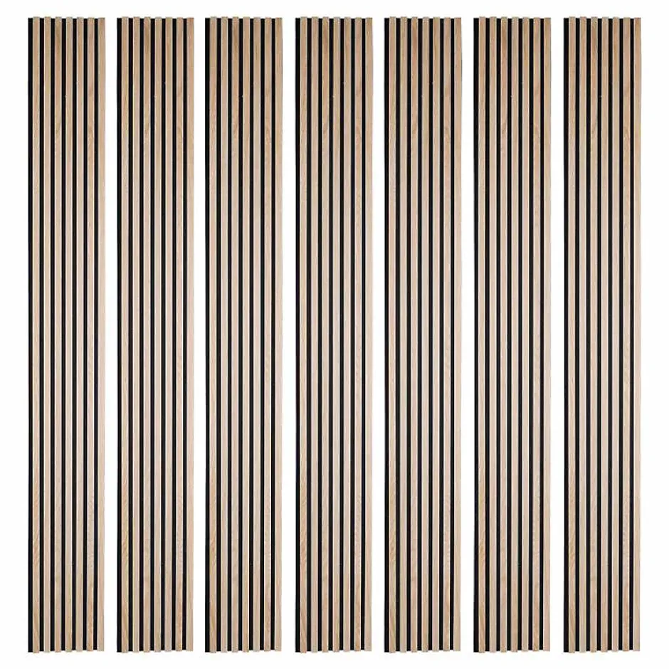 Decoon Lot de 7 Panneaux tasseaux bois 250 x 30 x 1,9 cm - décor chêne clair fond noir - 5,25m²