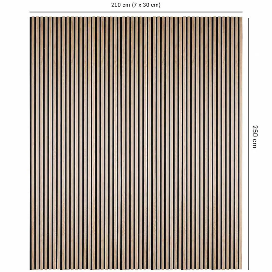 Decoon Lot de 7 Panneaux tasseaux bois 250 x 30 x 1,9 cm - décor chêne clair fond noir - 5,25m²