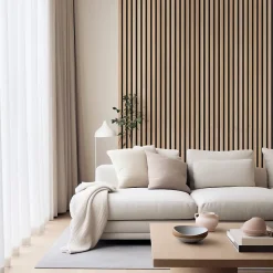 Lot de 4 Panneaux tasseaux bois 250 x 30 x 1,9 cm - décor chêne clair fond noir - 3m²-Decoon New