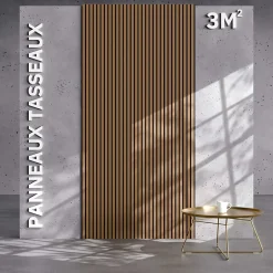 Mon Marché Déco Lot de 2 Panneaux Tasseaux Bois - Chêne Brun Feutre Noir - 3 m², 2500 x 600 mm,