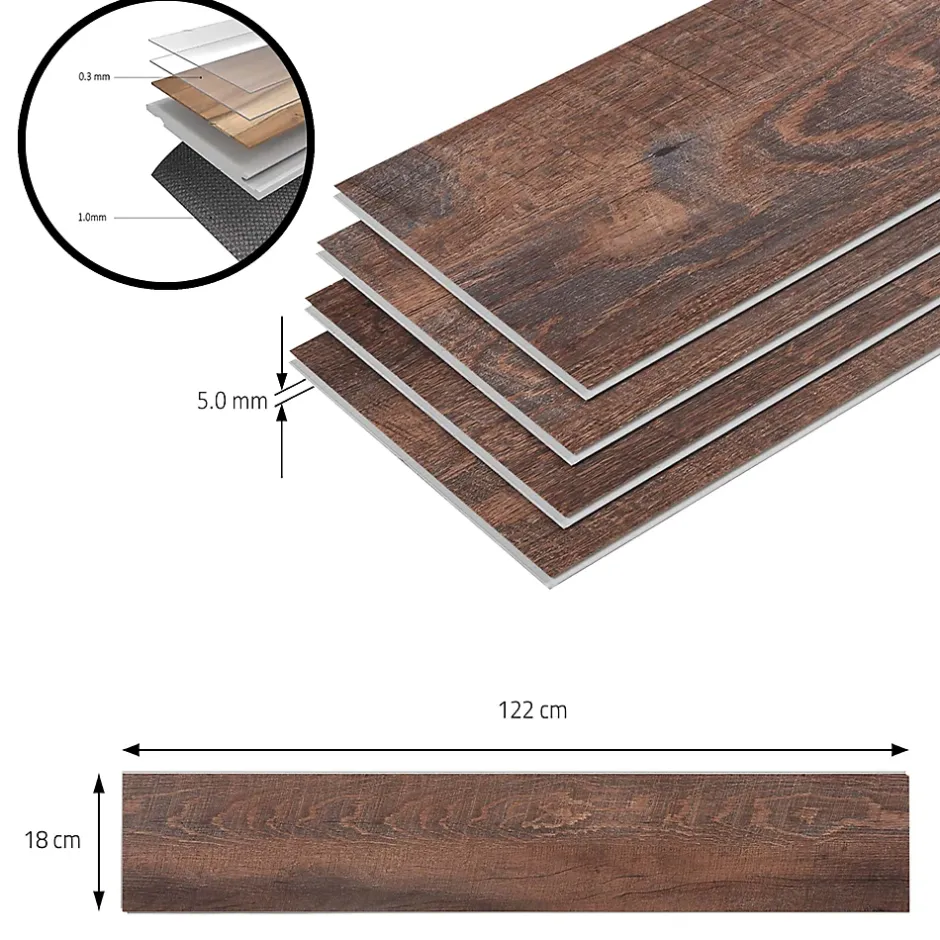 Lot de 120 planches vinyle SPC Okapirg 26,352 m² 5 mm 122 x 18 cm effet chêne rustique-Neu.Holz Sale