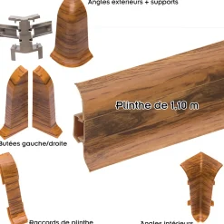 Lot de 10 Plinthes goulotte passe-câble PVC 59 mm - 1,10 m avec angles, raccords et butées Chêne-Monmobilierdesign Online