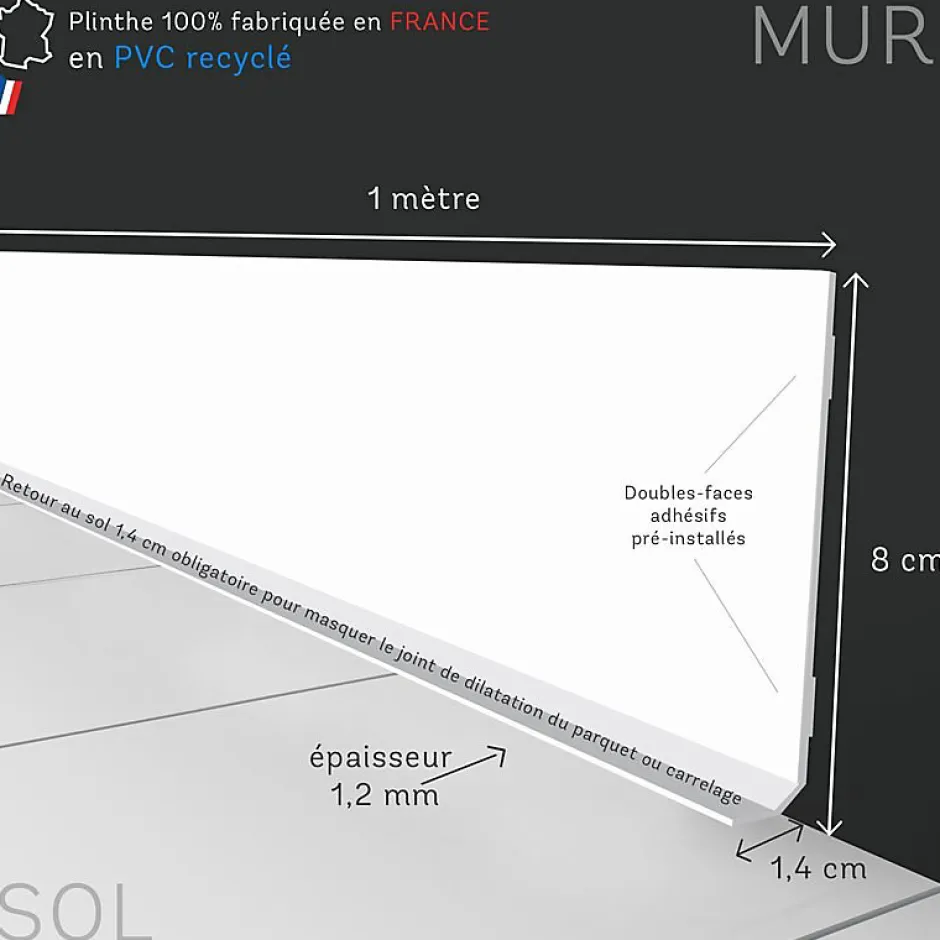Lot de 10 Plinthes PVC Or - - H8 x L100 cm Profondeur 14 mm-99Deco Online