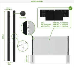 Casanoov Lot de 2 poteaux en fer DARIO 8x8cm H.230cm Noir Mat
