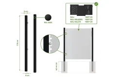 Lot de 2 poteaux en fer DARIO 6x6cm H.170cm Noir Mat-Casanoov New