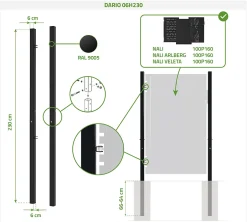 Lot de 2 poteaux en fer DARIO 6x6cm H.230cm Noir Mat-Casanoov Best