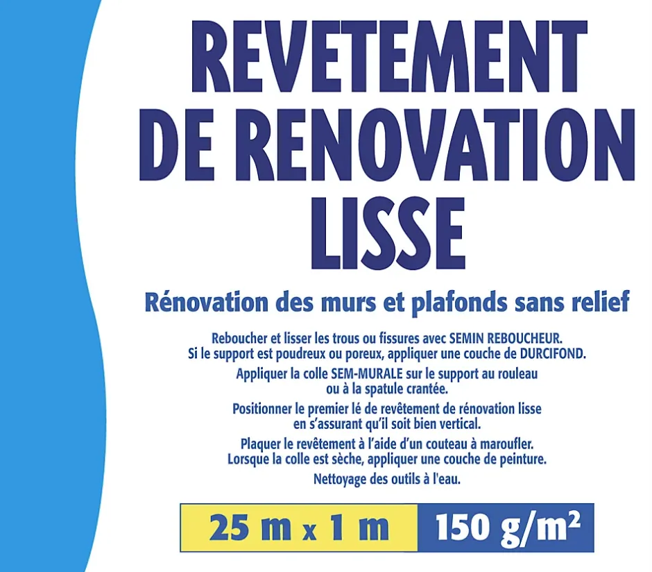 Lot de 5 Revêtements de Rénovation Lisse à Peindre - Rouleau de 25 x 1 m-Semin Sale